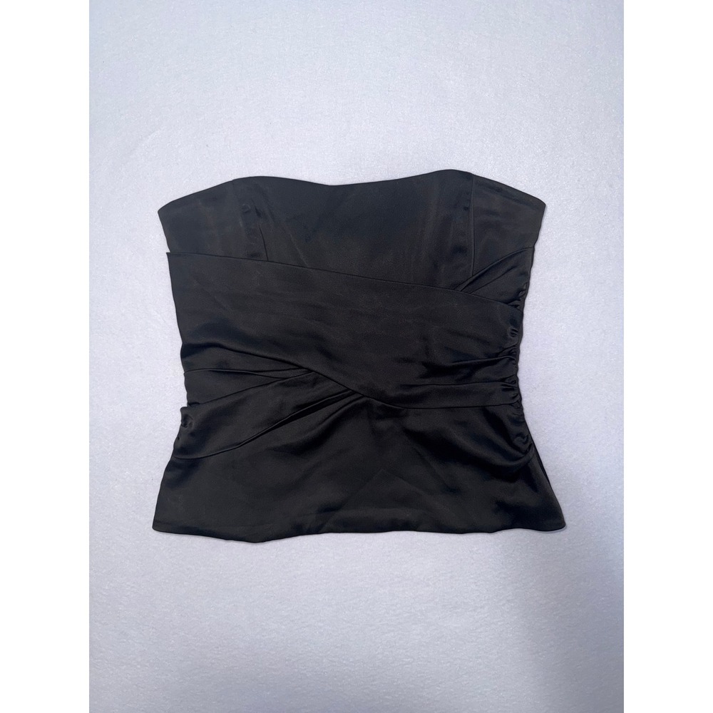 BCBGMAXAZRIA Black Satin Strapless Corset Top Draped Pleated Wrap Blouse Small - Picture 2 of 4